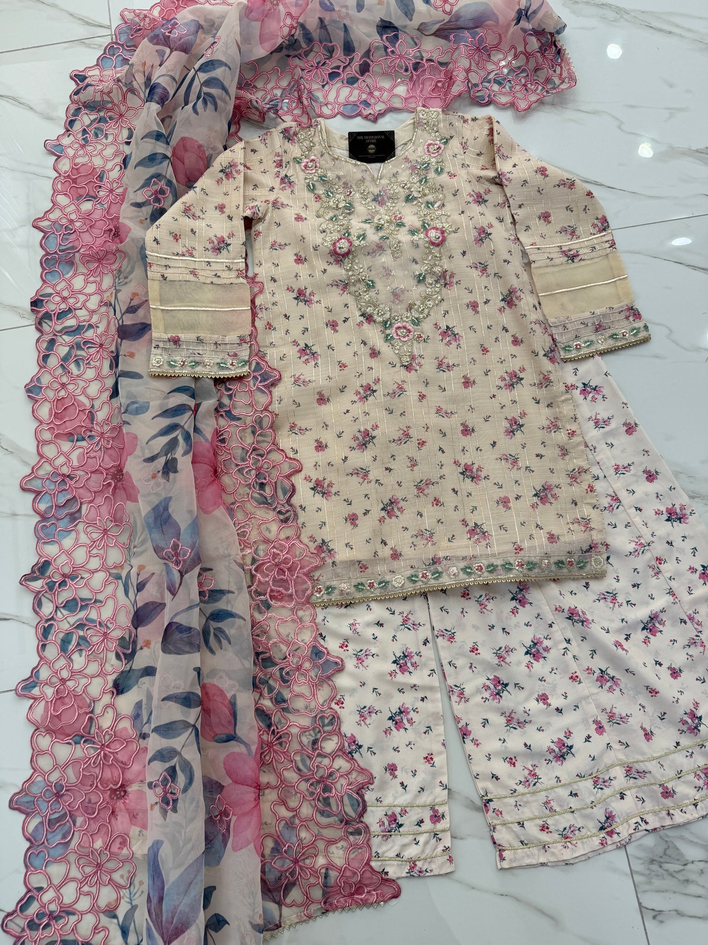 SAJAL - Printed and embroidered Monar kameez with Kali sharara