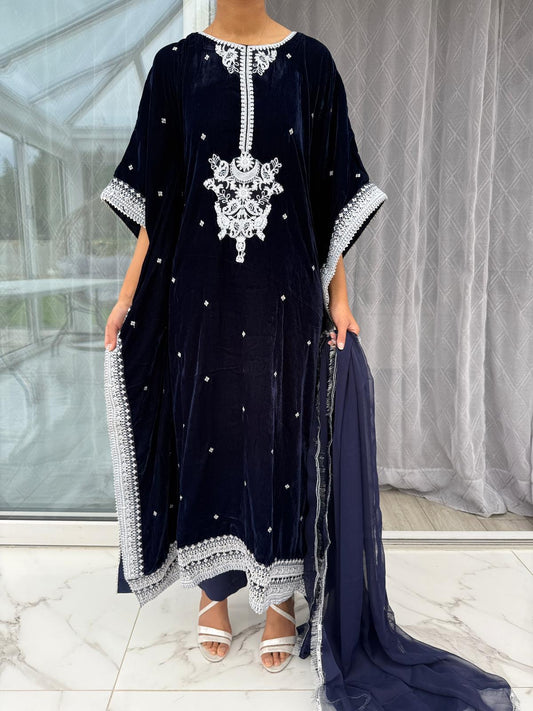 ZAYNA LUX VELVET KAFTAN SIMRANS BLUE