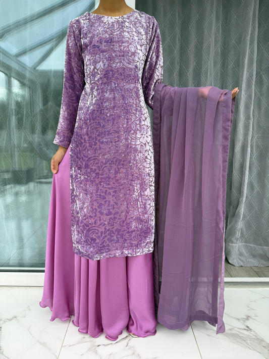 ROMAISA- Luxury plachi kameez with silk sharara