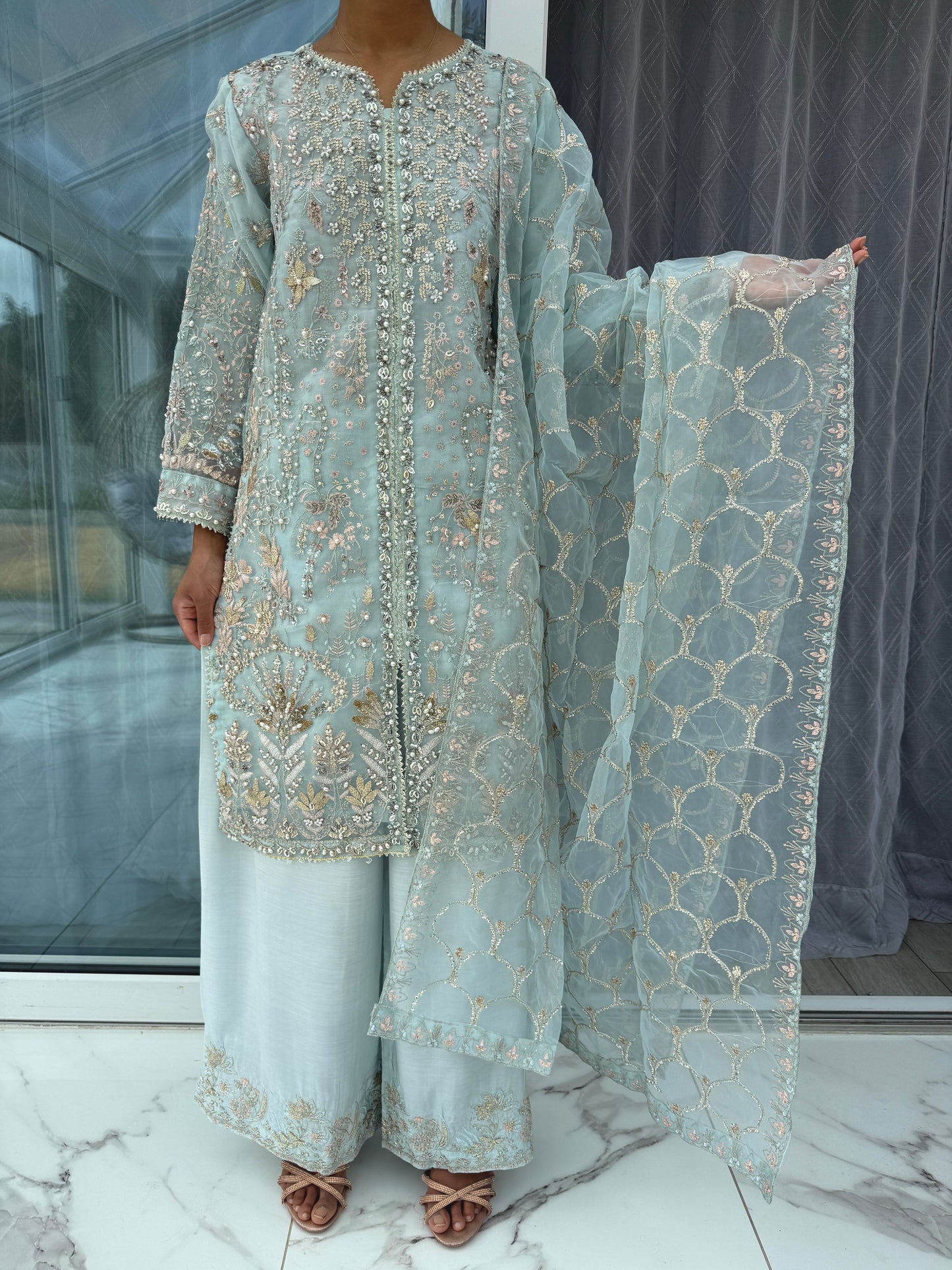 INAYA - Embroidered organza kameez with plazo and dupatta