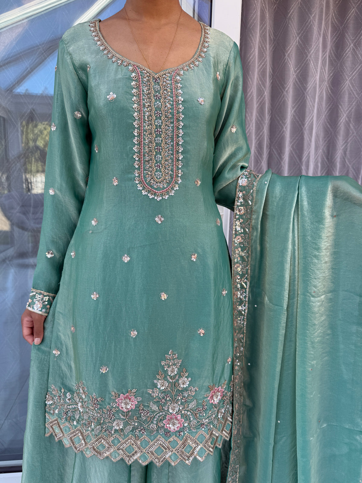 RESHAM - Handwork embellished sheesha silk outfit with sharara