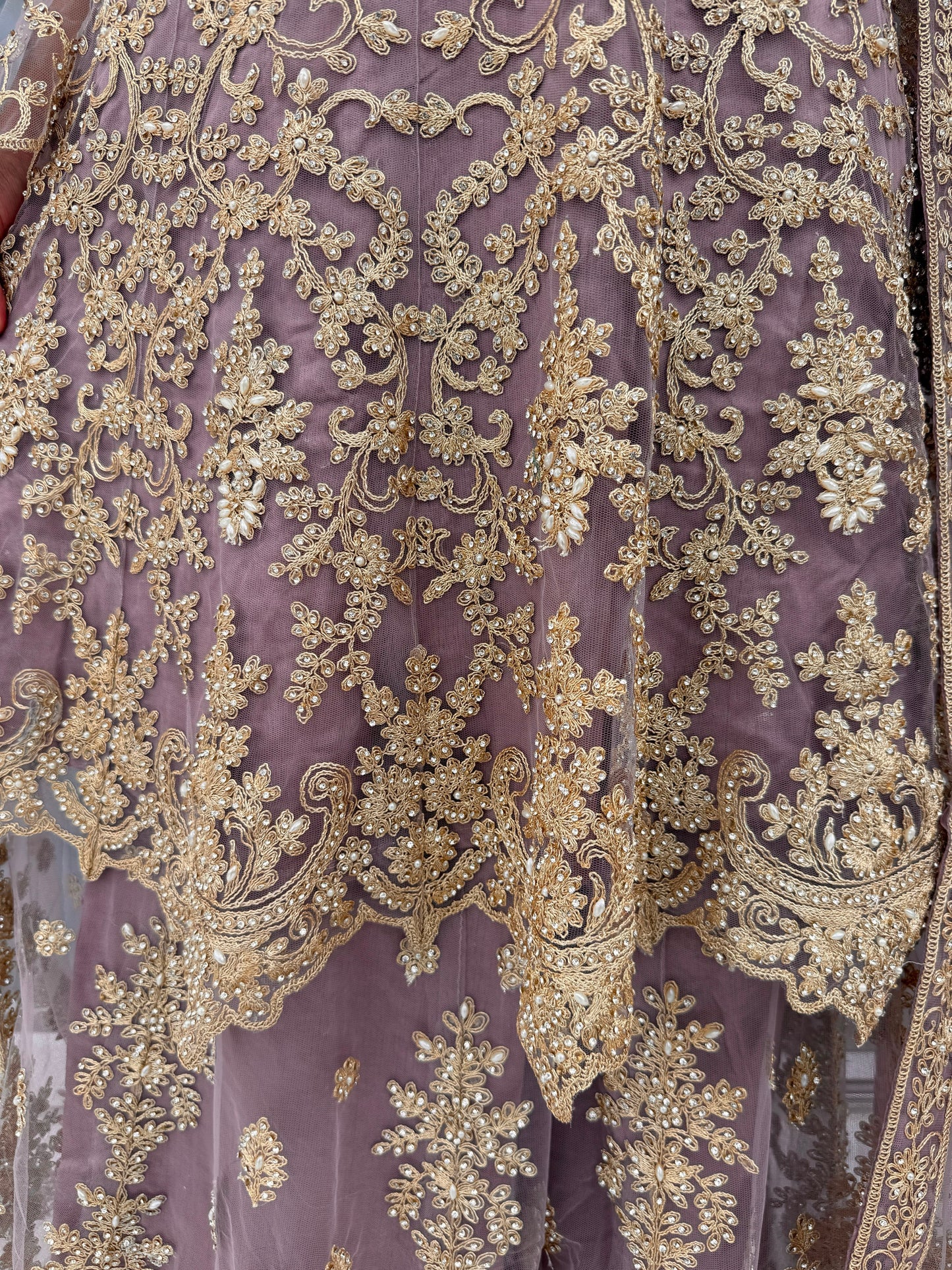 MAHNOOR - Embroidered net peplum dress with Sharara