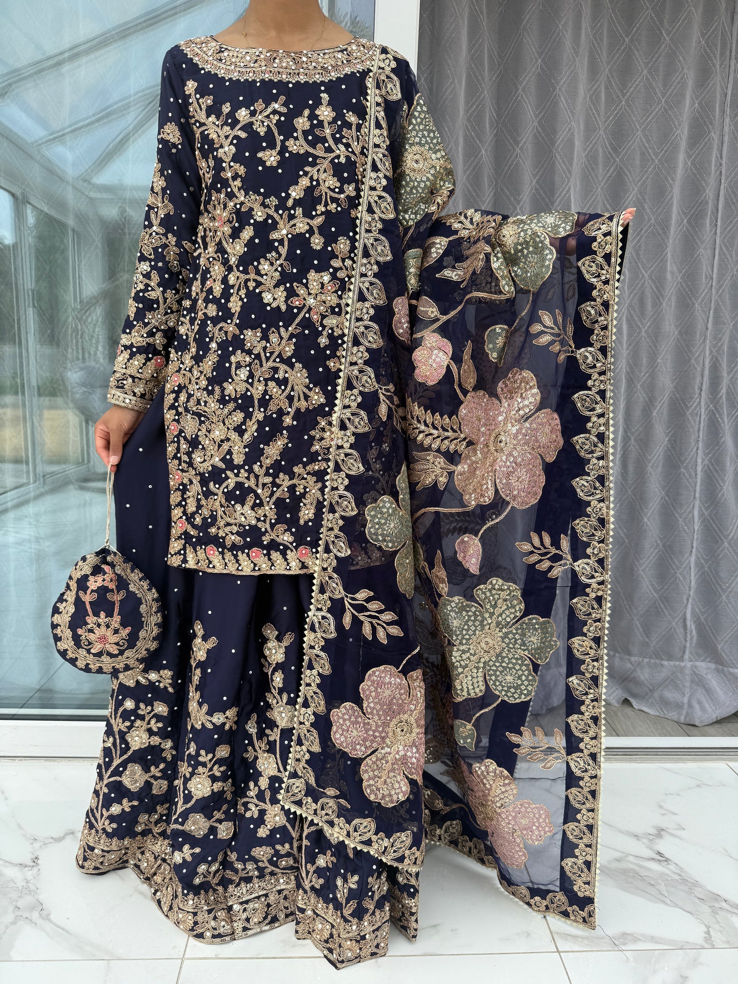 KHAANI - Luxury embroidered silk kameez with sharara