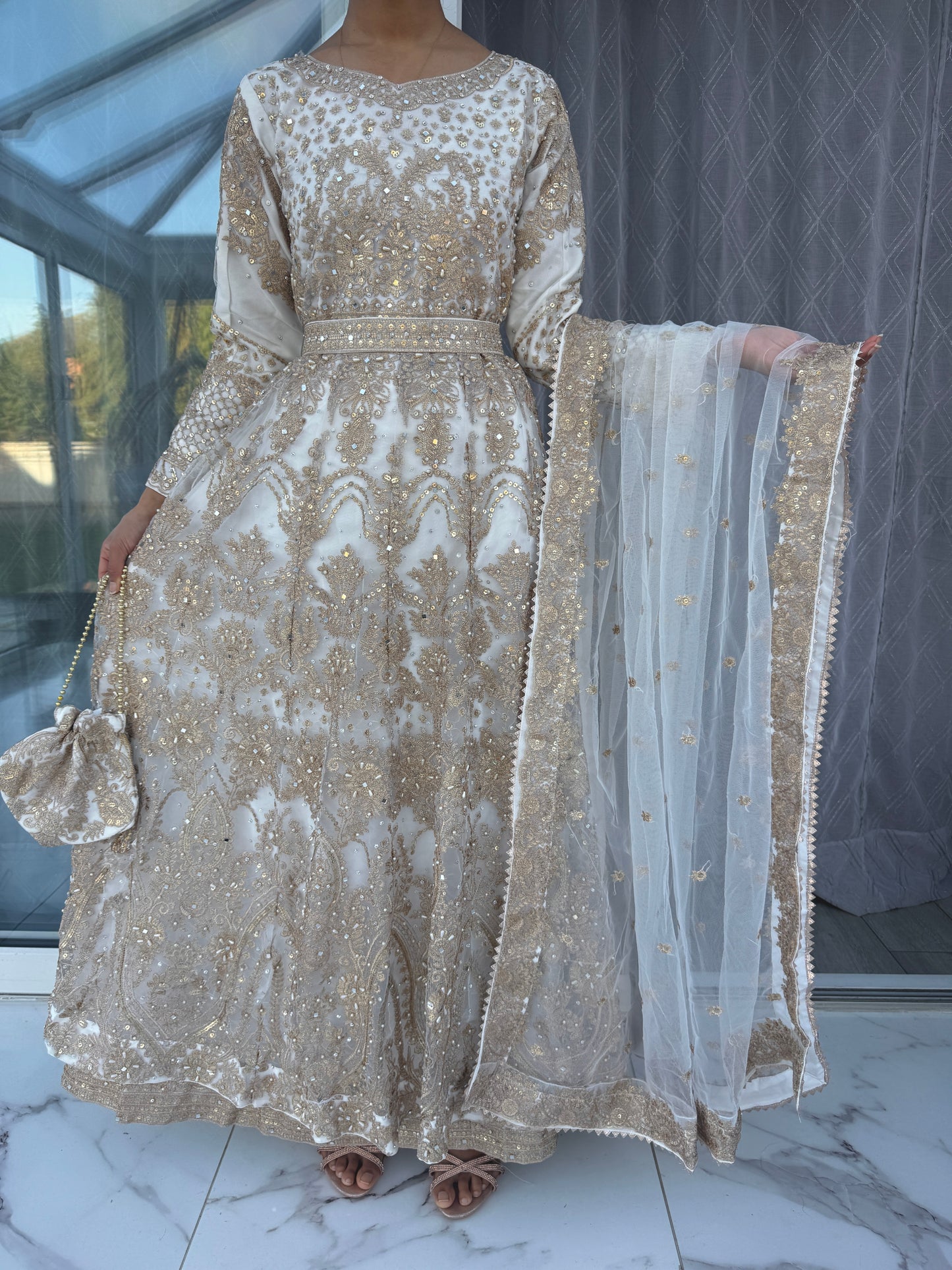 NOOR UL AIN - Embroidered net maxi dress Faiza Saqlain Inspired