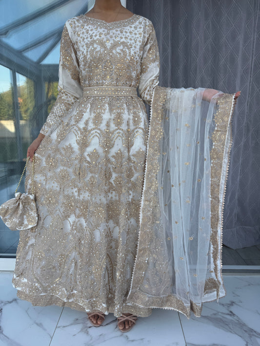 NOOR UL AIN - Embroidered net maxi dress Faiza Saqlain Inspired