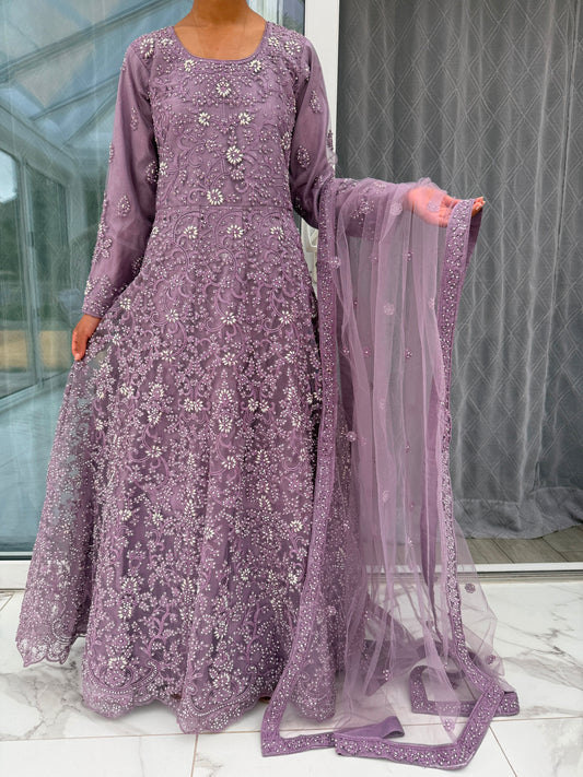 DUA - Embroidered party net maxi dress with stonework