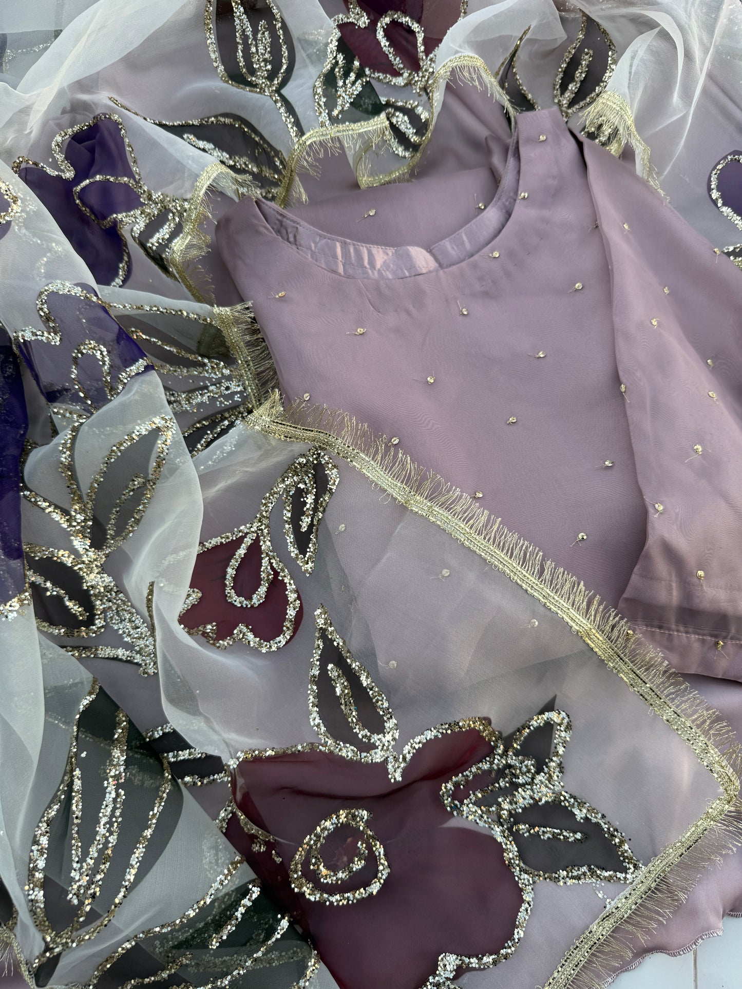 SUHANA - Organza and silk outfit with hand painted dupatta