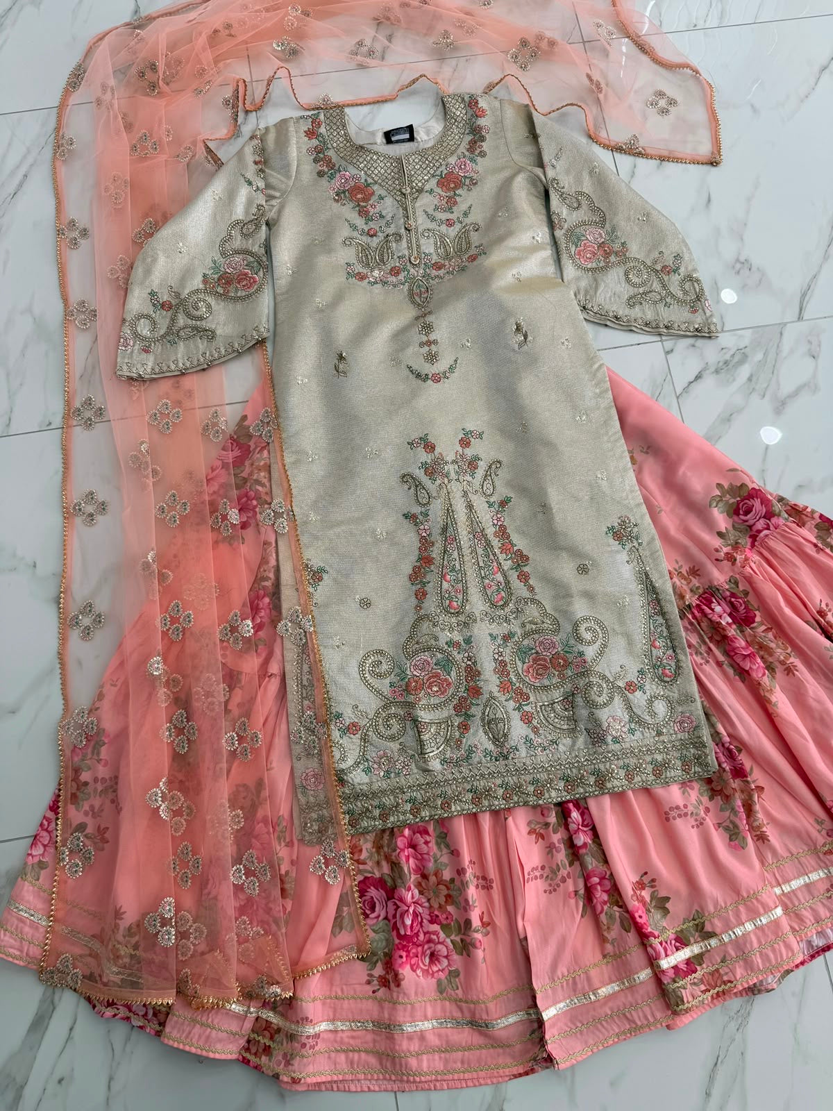 SUMAYA - Ethnic Inspired embroidered masoori kameez with floral printed Sharara