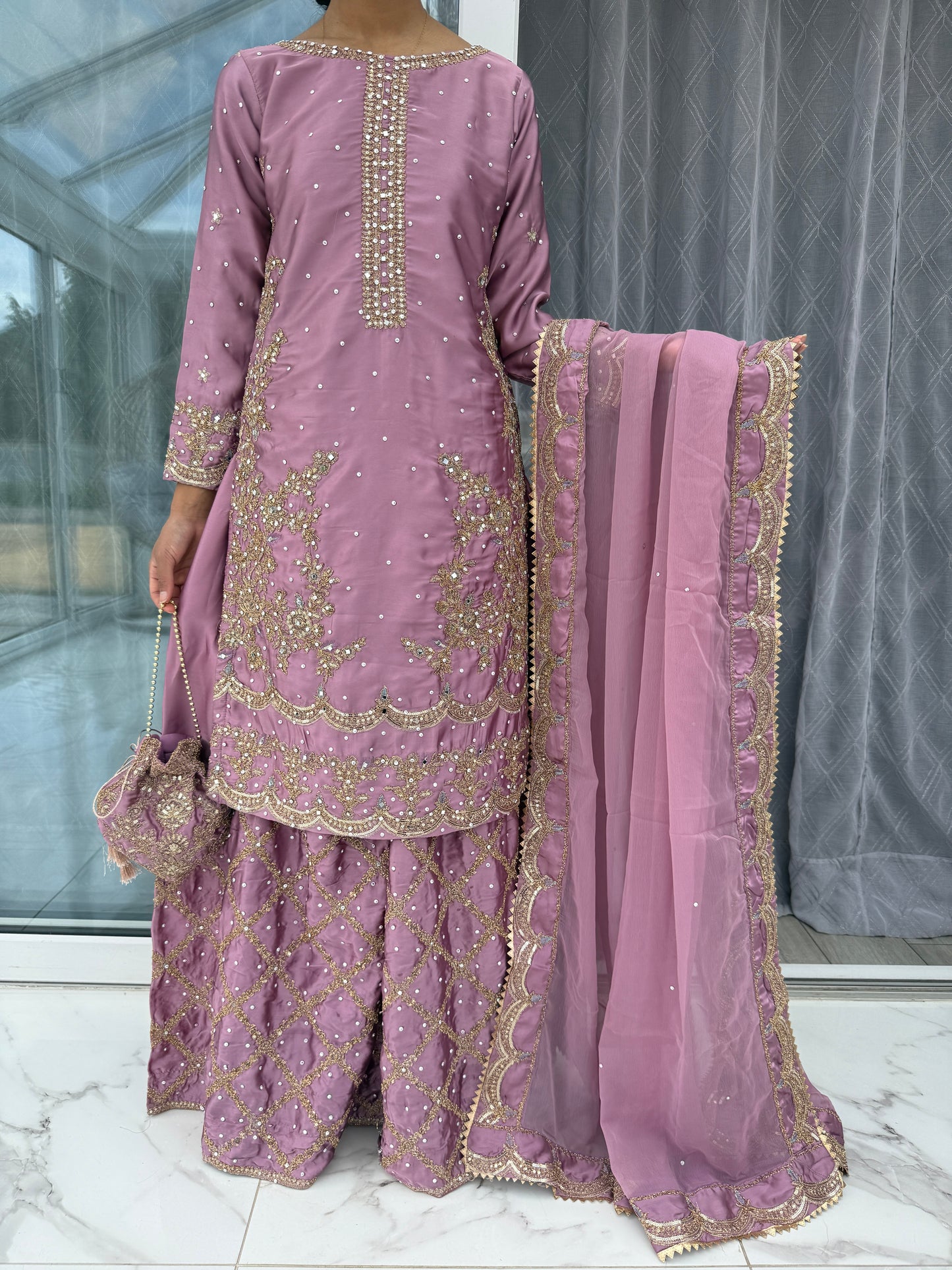 JAAN - Embroidered silk kameez with Sharara