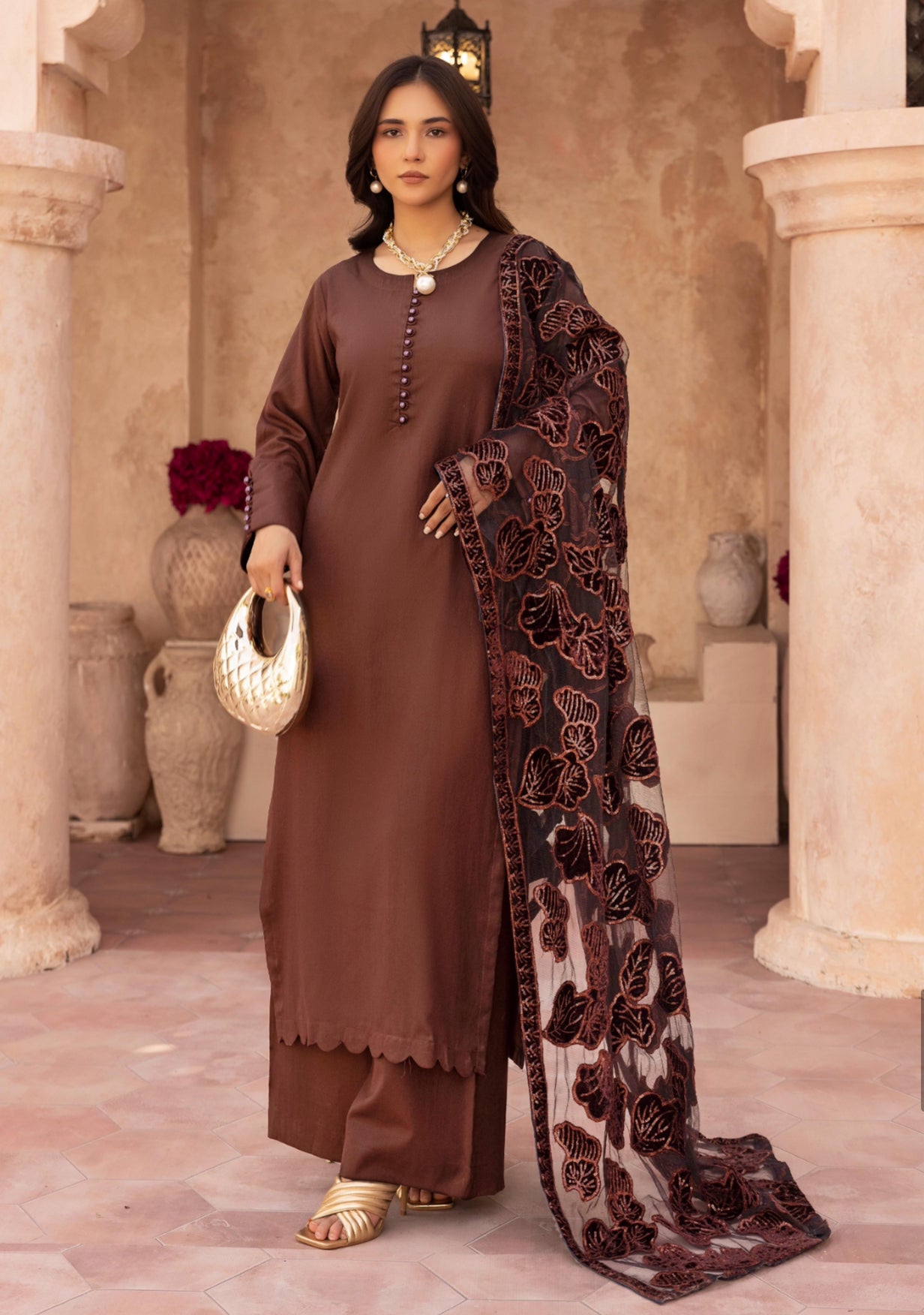 NURA SIMRANS - Dhanak readymade outfit with laserkari velvet net dupatta