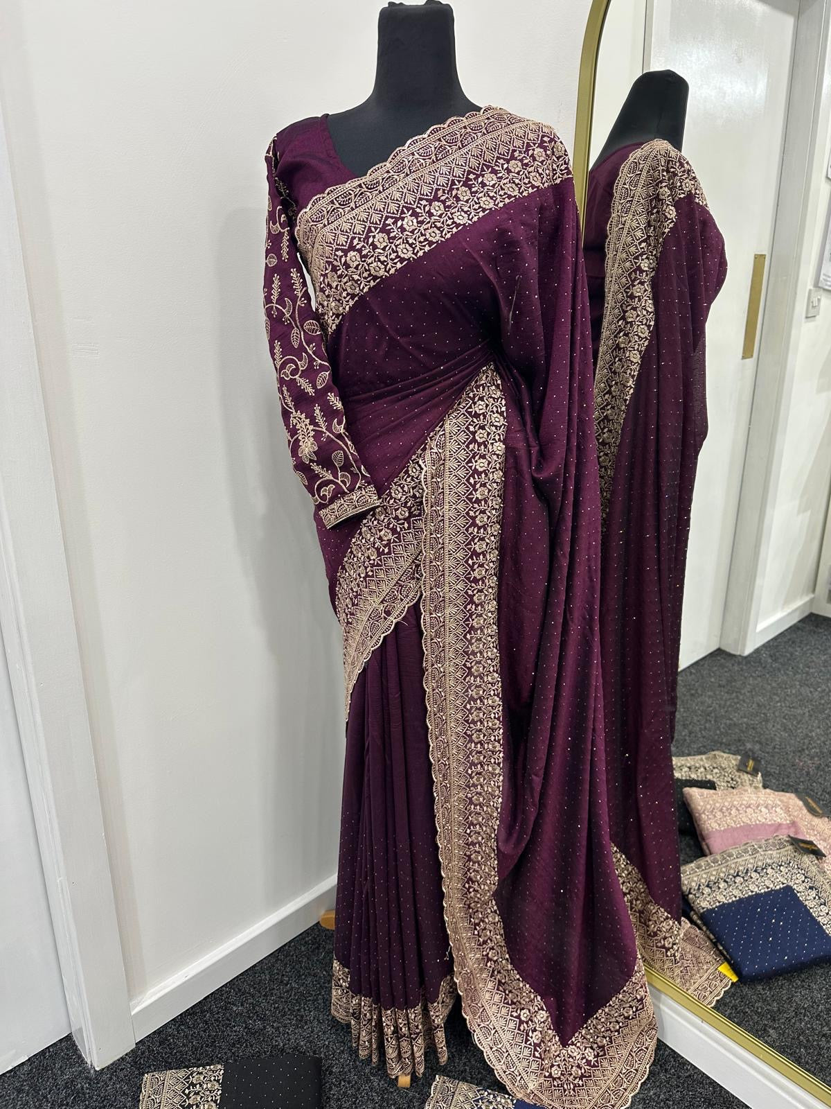 Isha - Embroidered diamanté saree with embroidered blouse