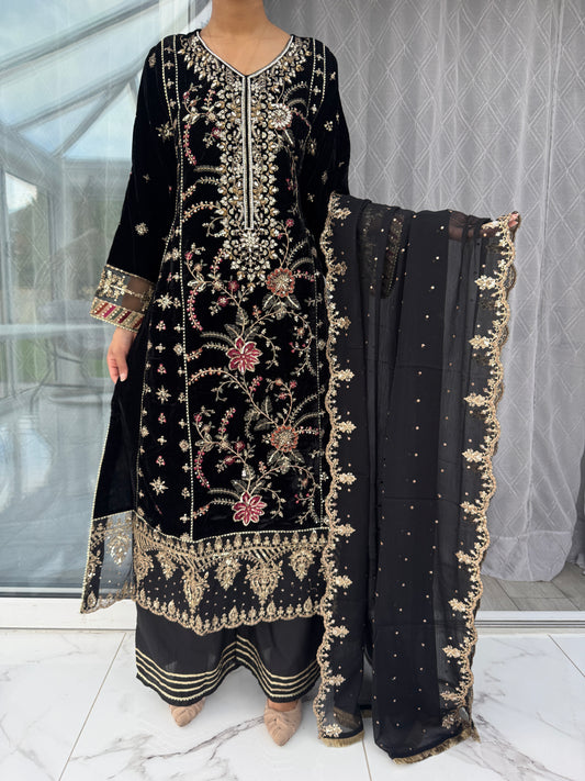 ZAHRA VELVET MARIA B INSPIRED - BLACK