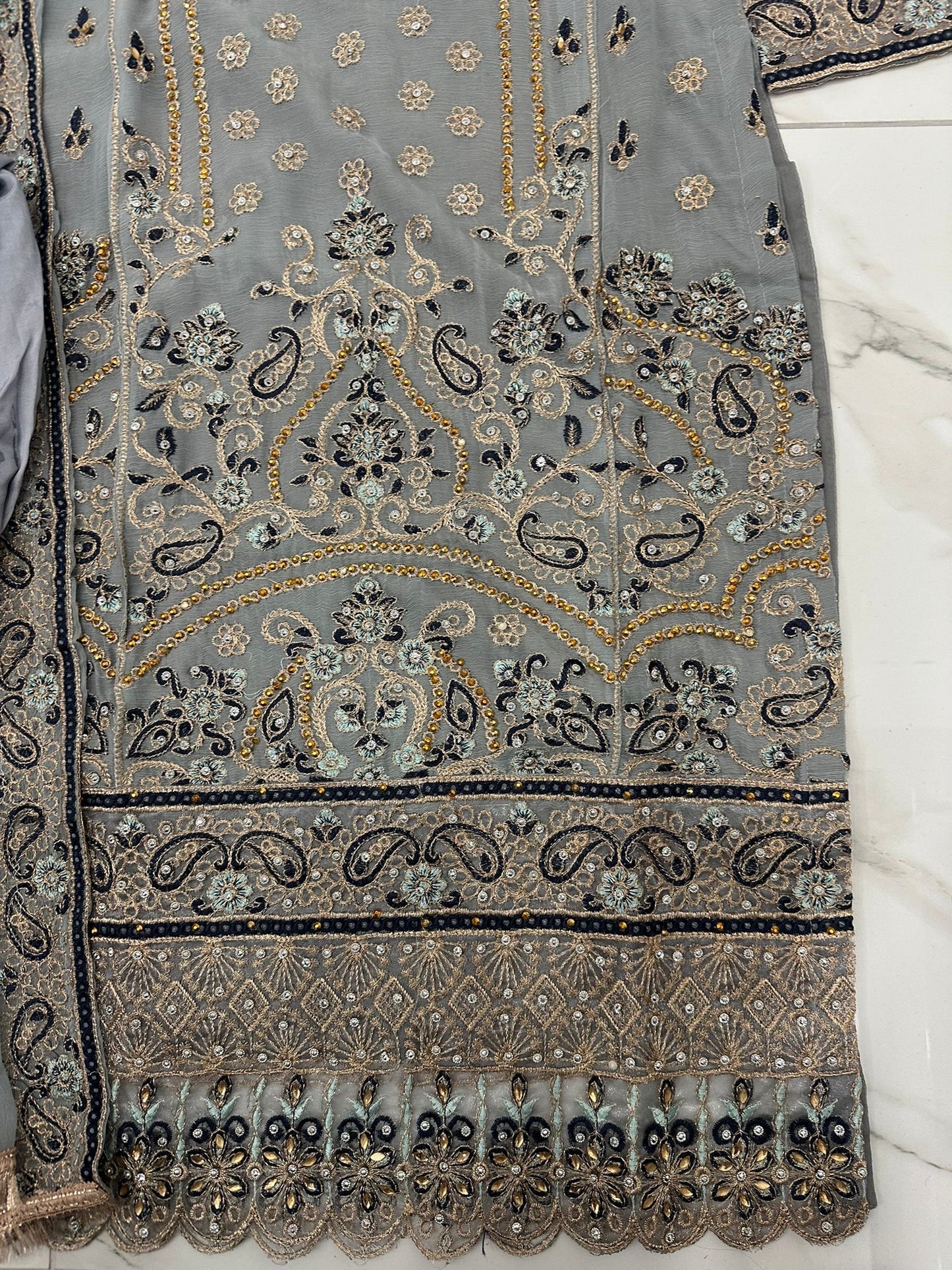 3 piece embroidered chiffon outfit