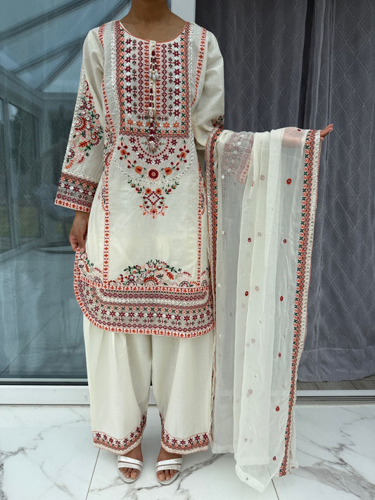 RANG JA - Embroidered cotton kameez with shalwar