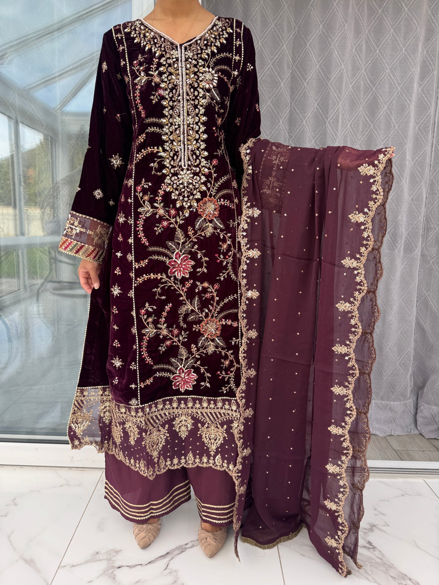 ZAHRA VELVET MARIA B INSPIRED - PURPLE