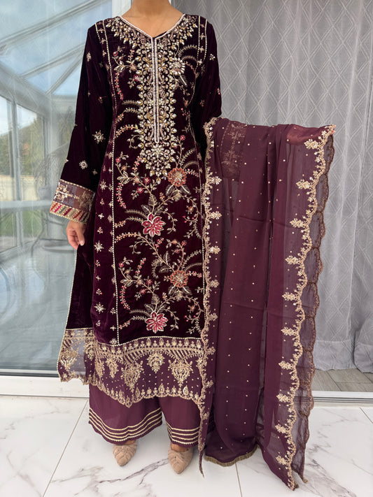 ZAHRA VELVET MARIA B INSPIRED - PURPLE