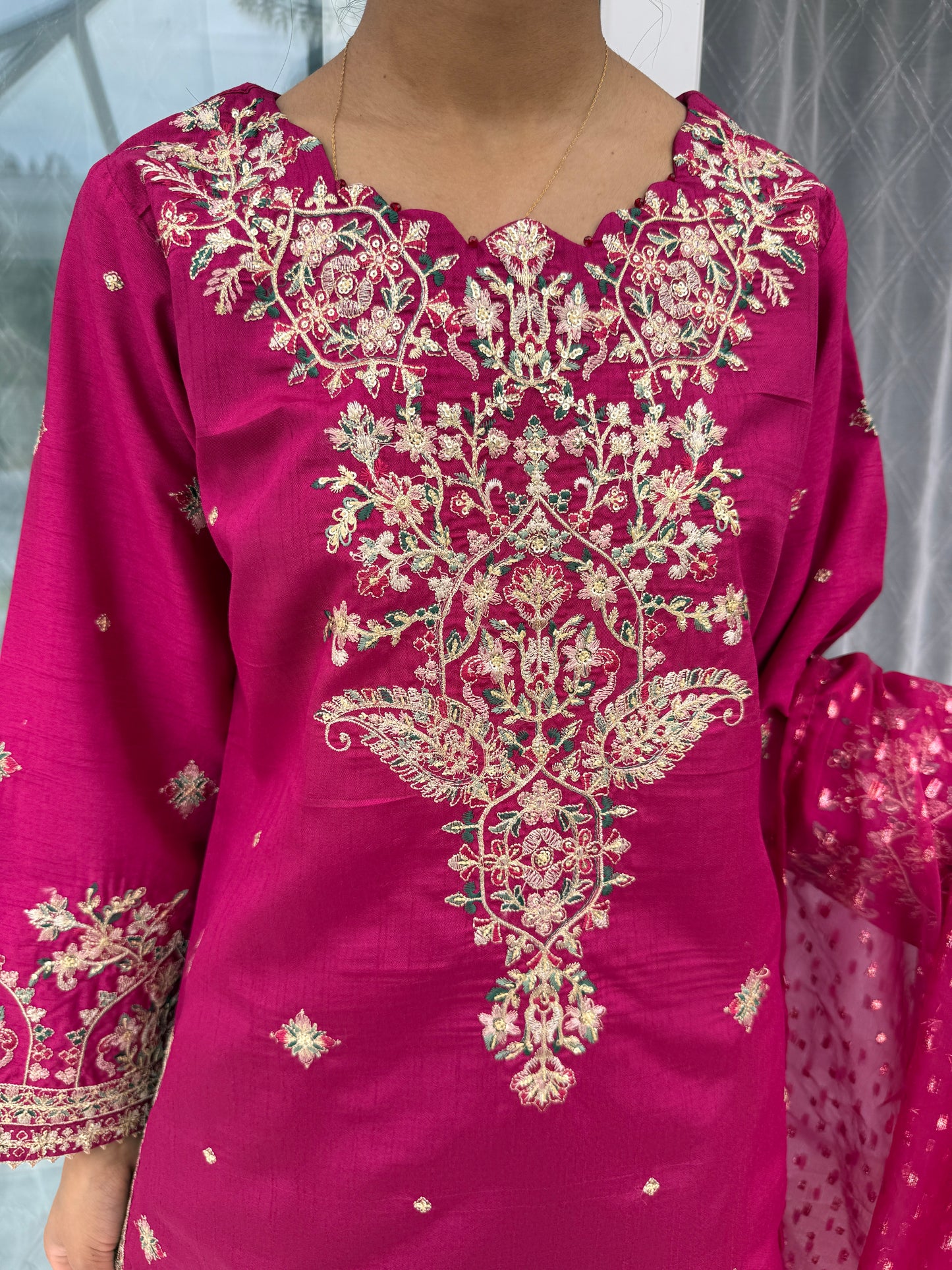LARAIB - Zari embroidered raw silk kameez with plazo