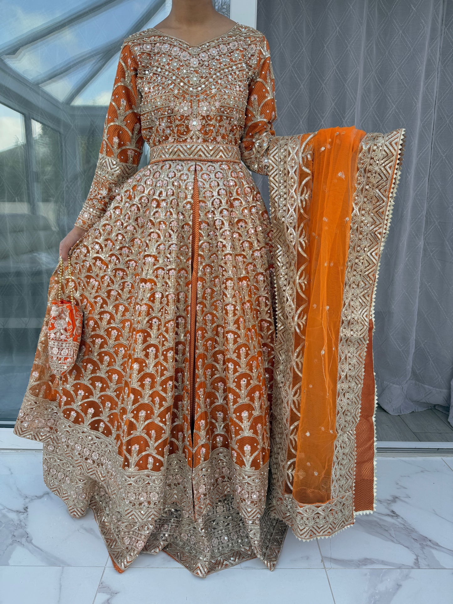 SIYANA - Embroidered net maxi dress with lengha skirt