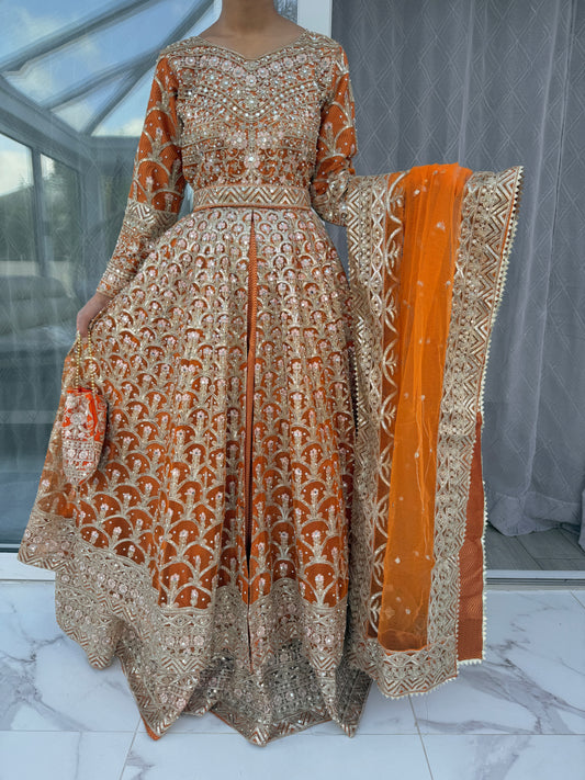 SIYANA - Embroidered net maxi dress with lengha skirt