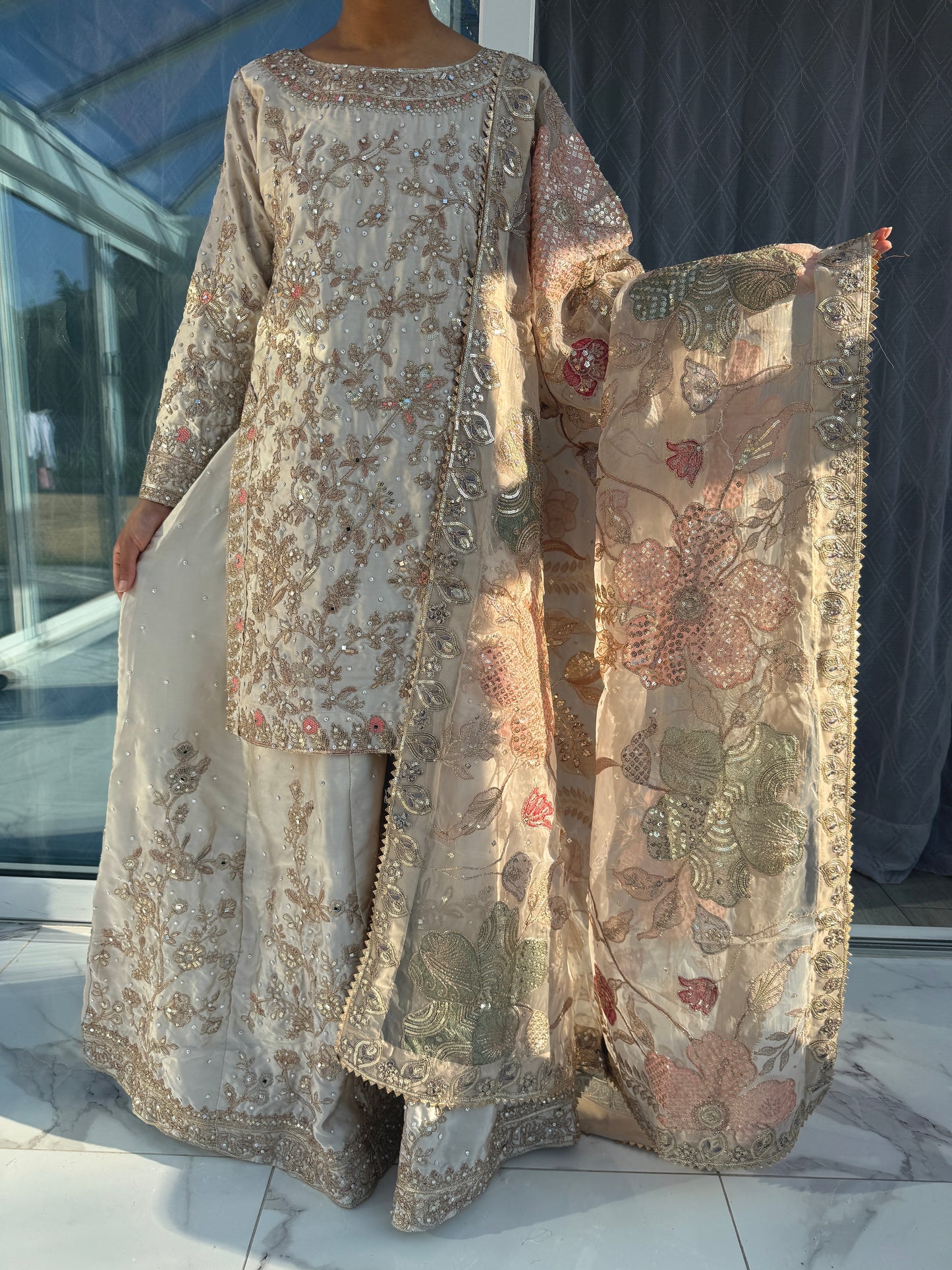 KHAANI - Embroidered luxury silk kameez with sharara