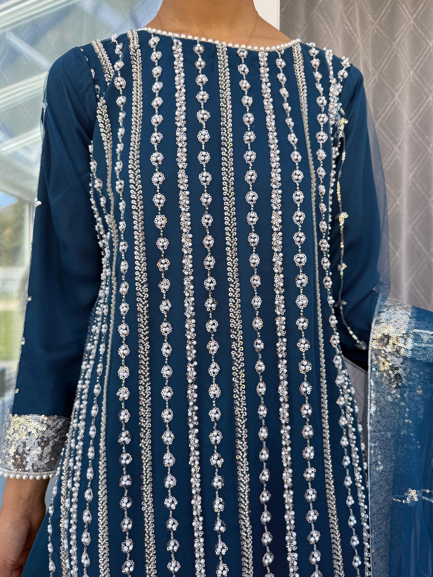 DANIA - Embellished net kameez with Sharara