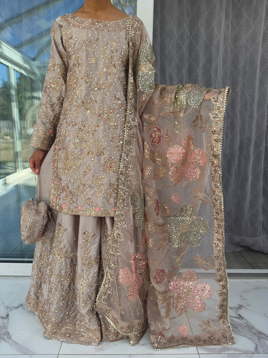 KHAANI - Embroidered silk kameez with Sharara