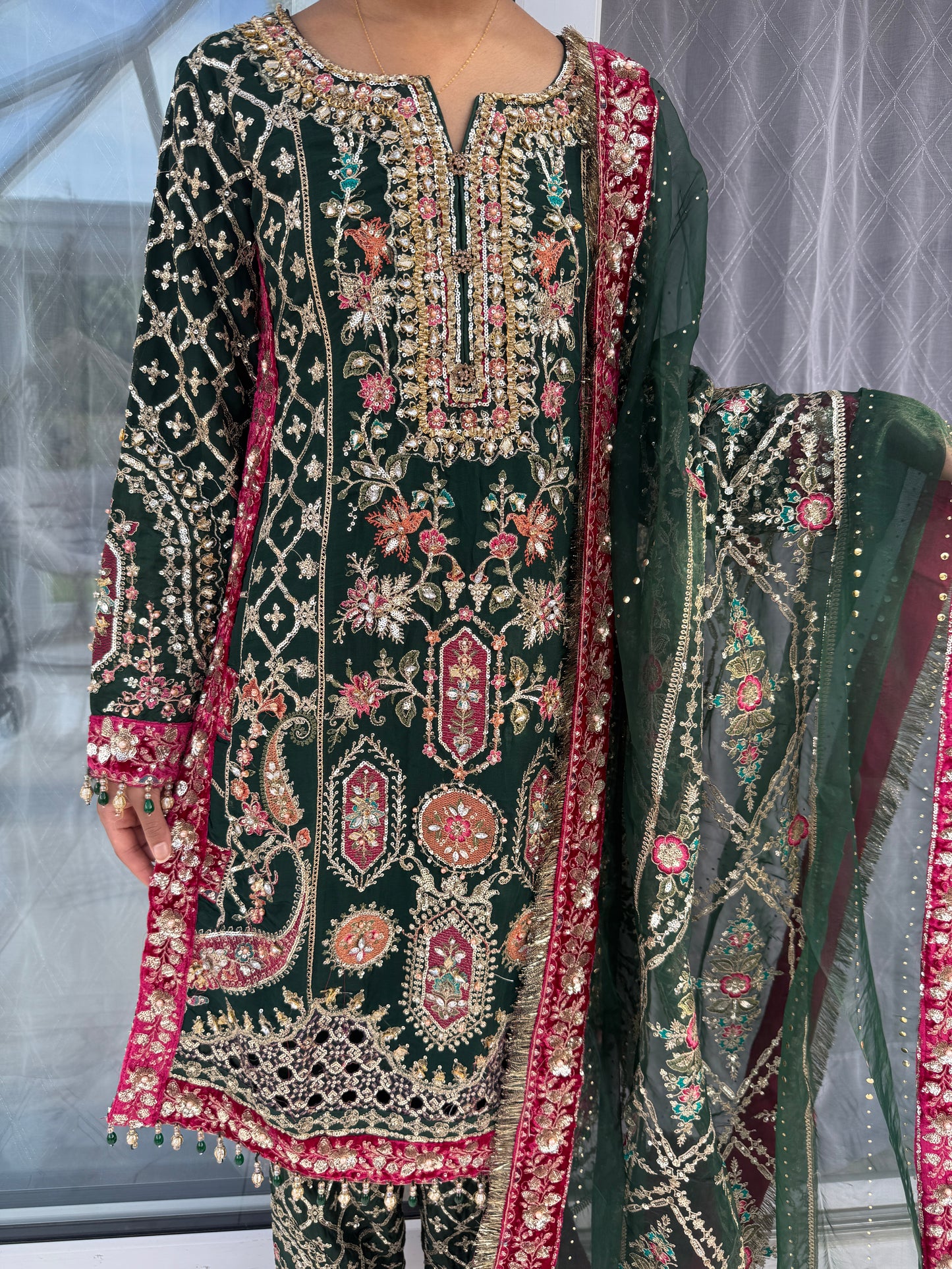 MAHEEN - Embroidered chiffon kameez with embroidered trousers & organza dupatta
