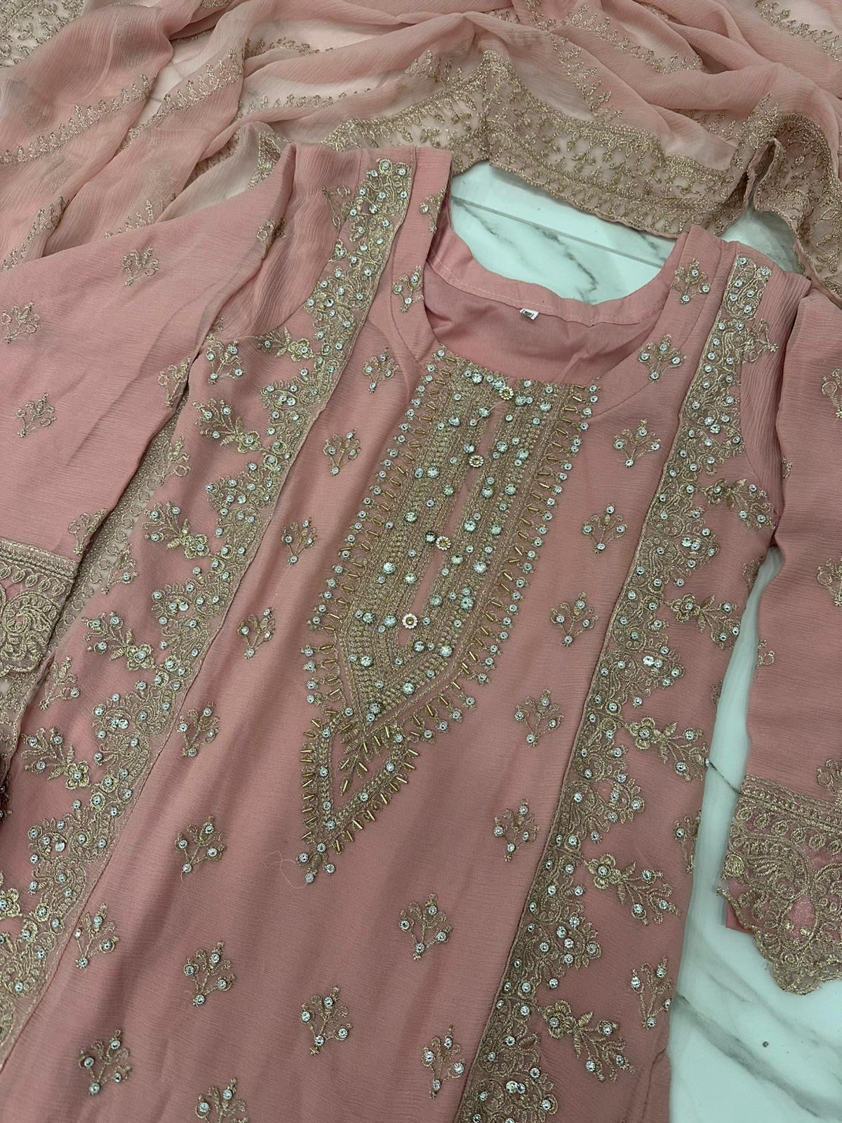 3 piece embroidered chiffon outfit