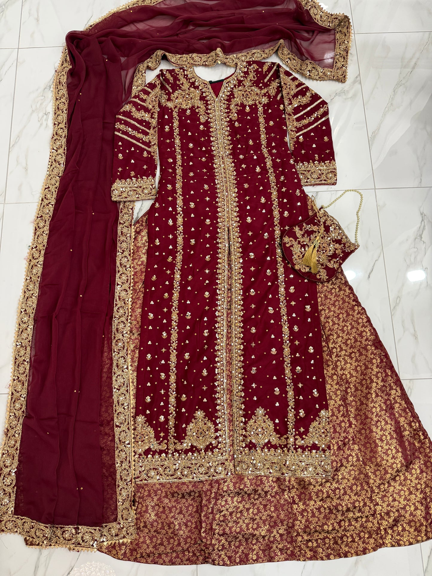 JANNAT - Embroidered chiffon kameez with brocade lengha