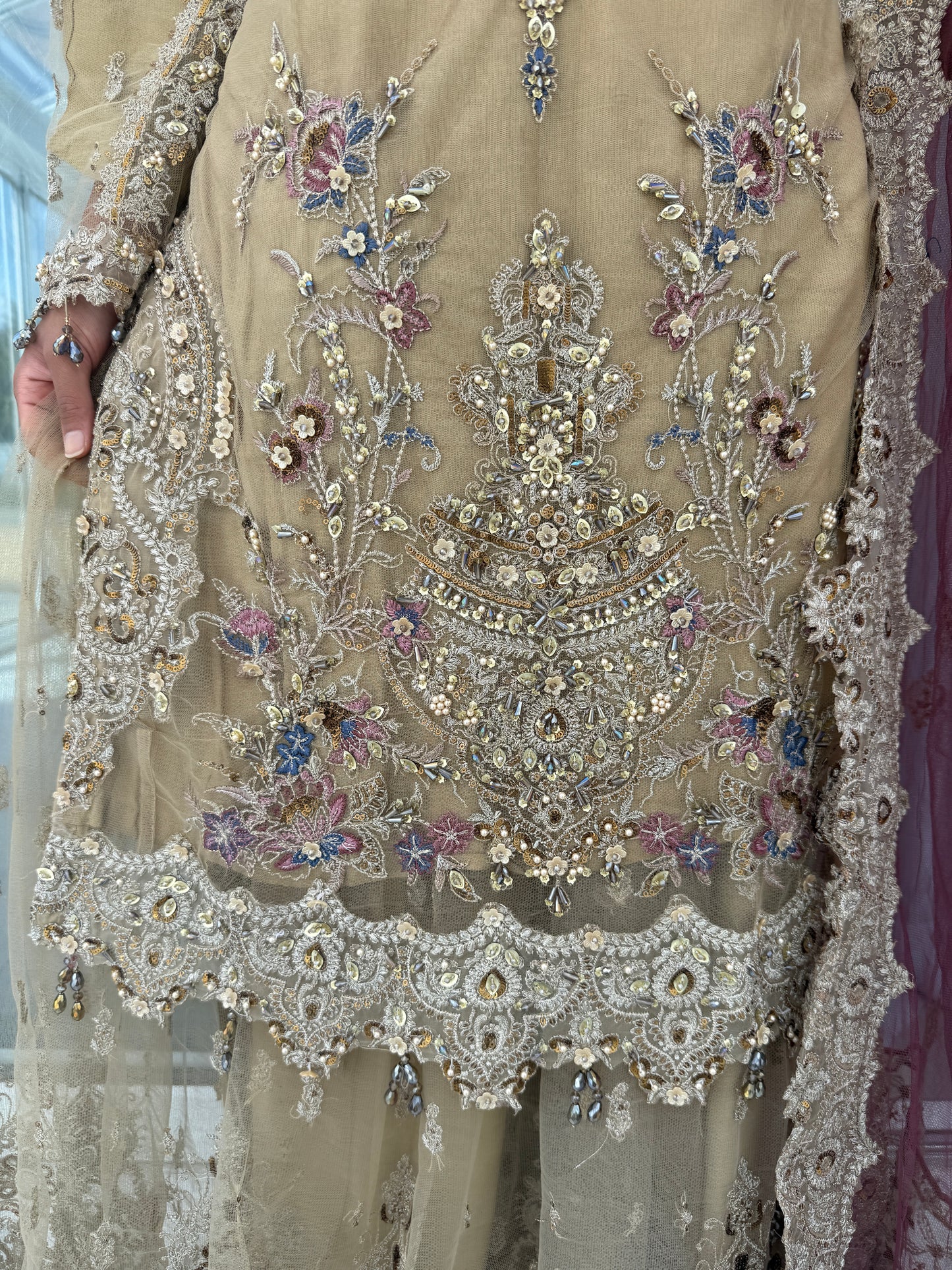 ZARKASH - Heavy embellished net kameez with embroidered sharara