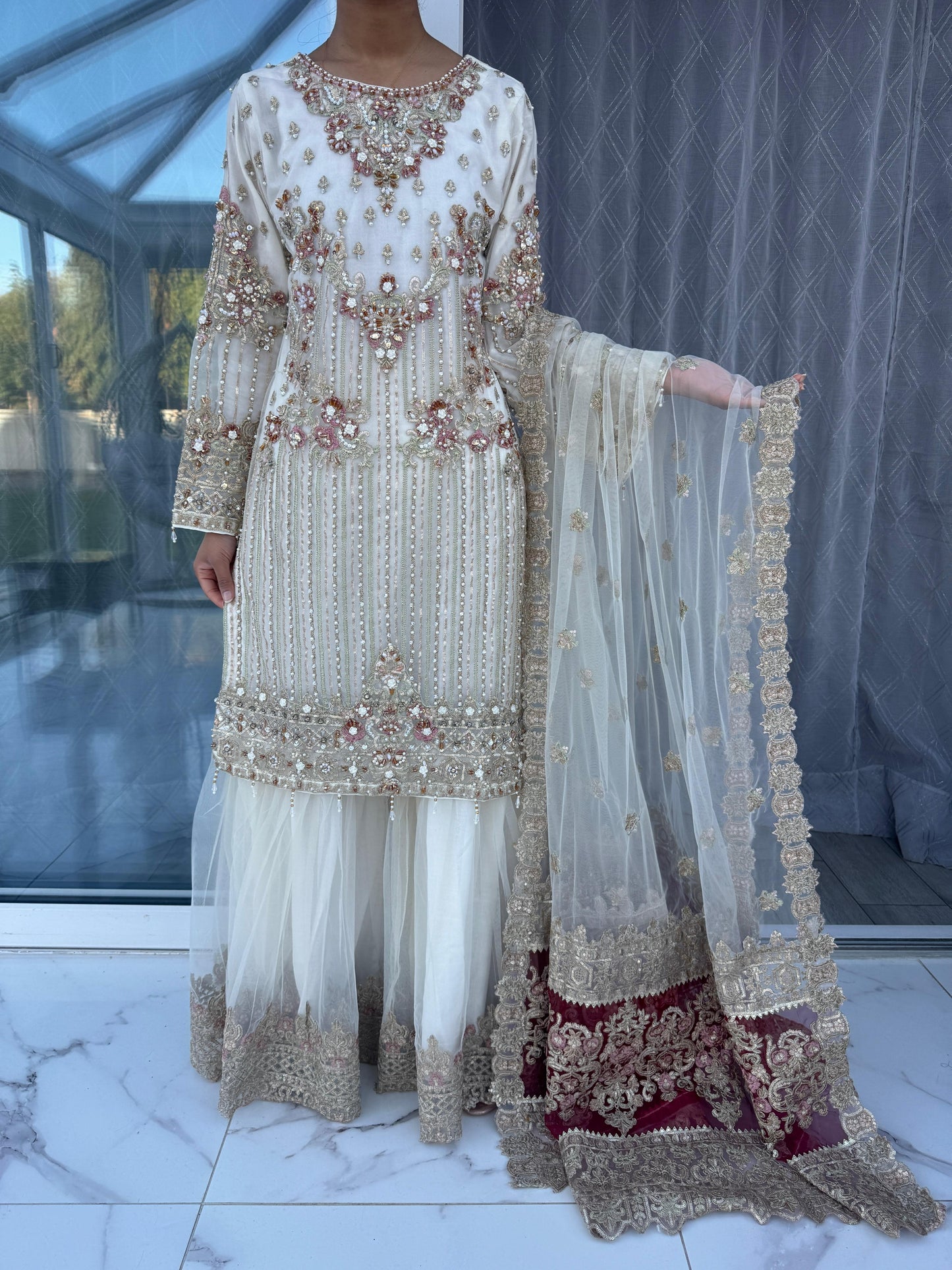 AMELIA - Embroidered Imrozia net kameez with Gharara