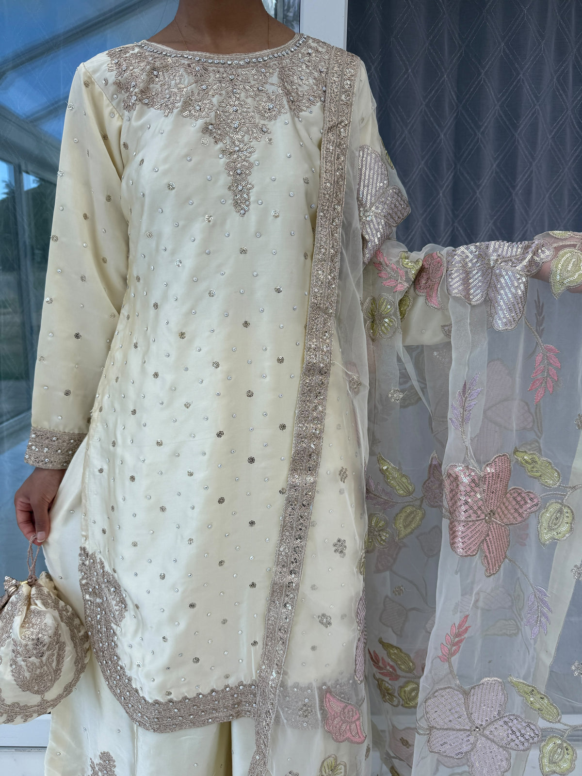ZARYAB - Embroidered silk kameez with Sharara