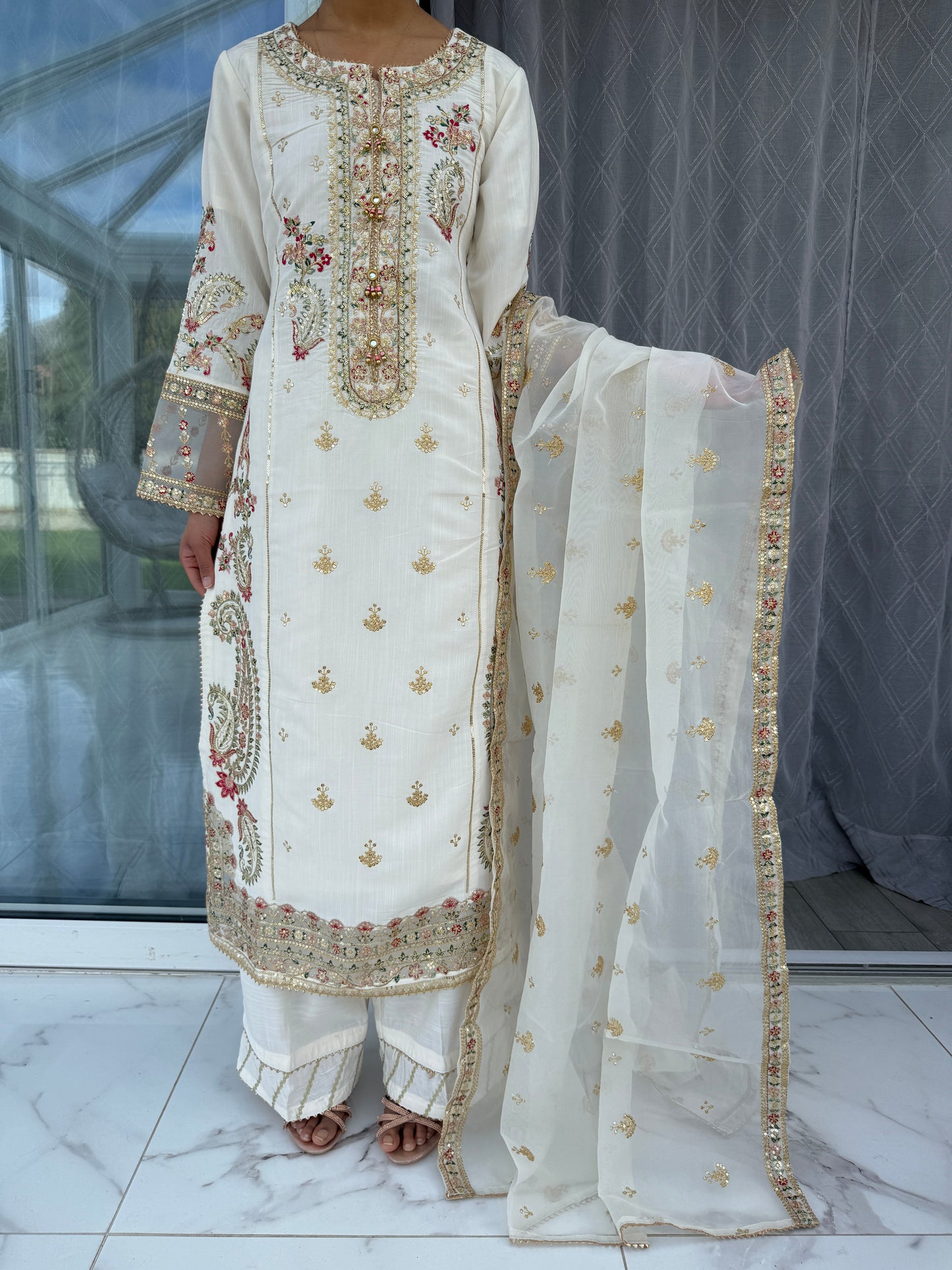 ETHNIC EID FESTIVE - Embroidered viscose kameez with organza duppatta/plazo
