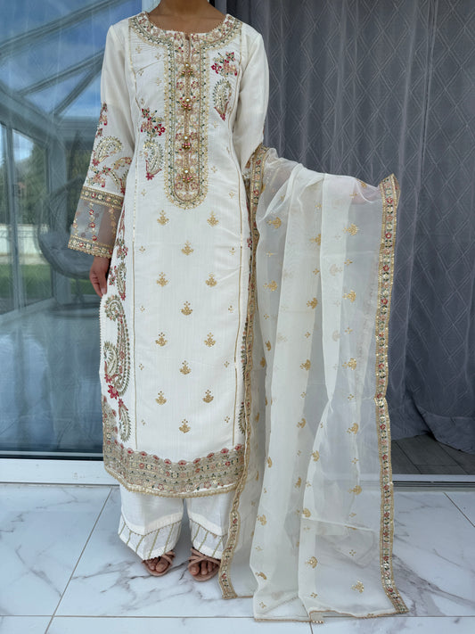 ETHNIC EID FESTIVE - Embroidered viscose kameez with organza duppatta/plazo