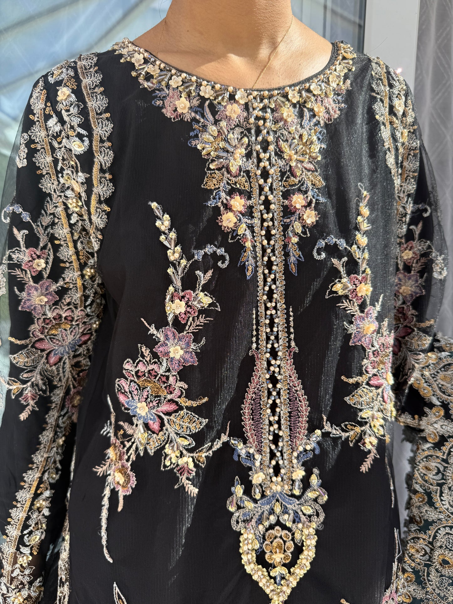 ZARKASH - Heavy embellished net kameez with embroidered sharara