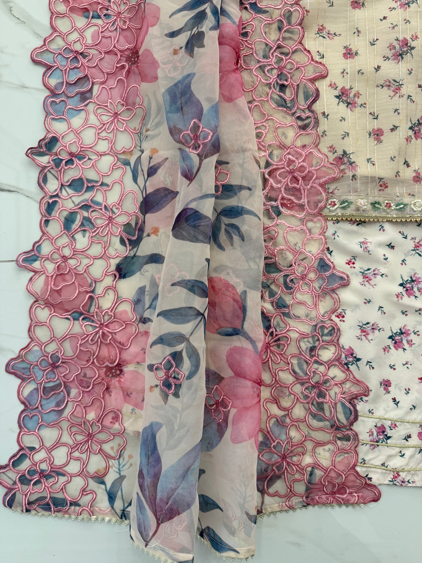 SAJAL - Printed and embroidered Monar kameez with Kali sharara