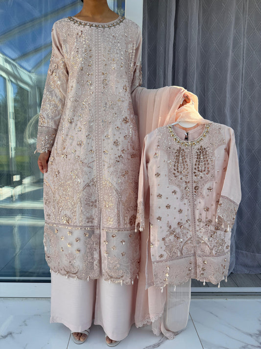 IRSA - Mother/daughter embroidered viscose kameez with plazo