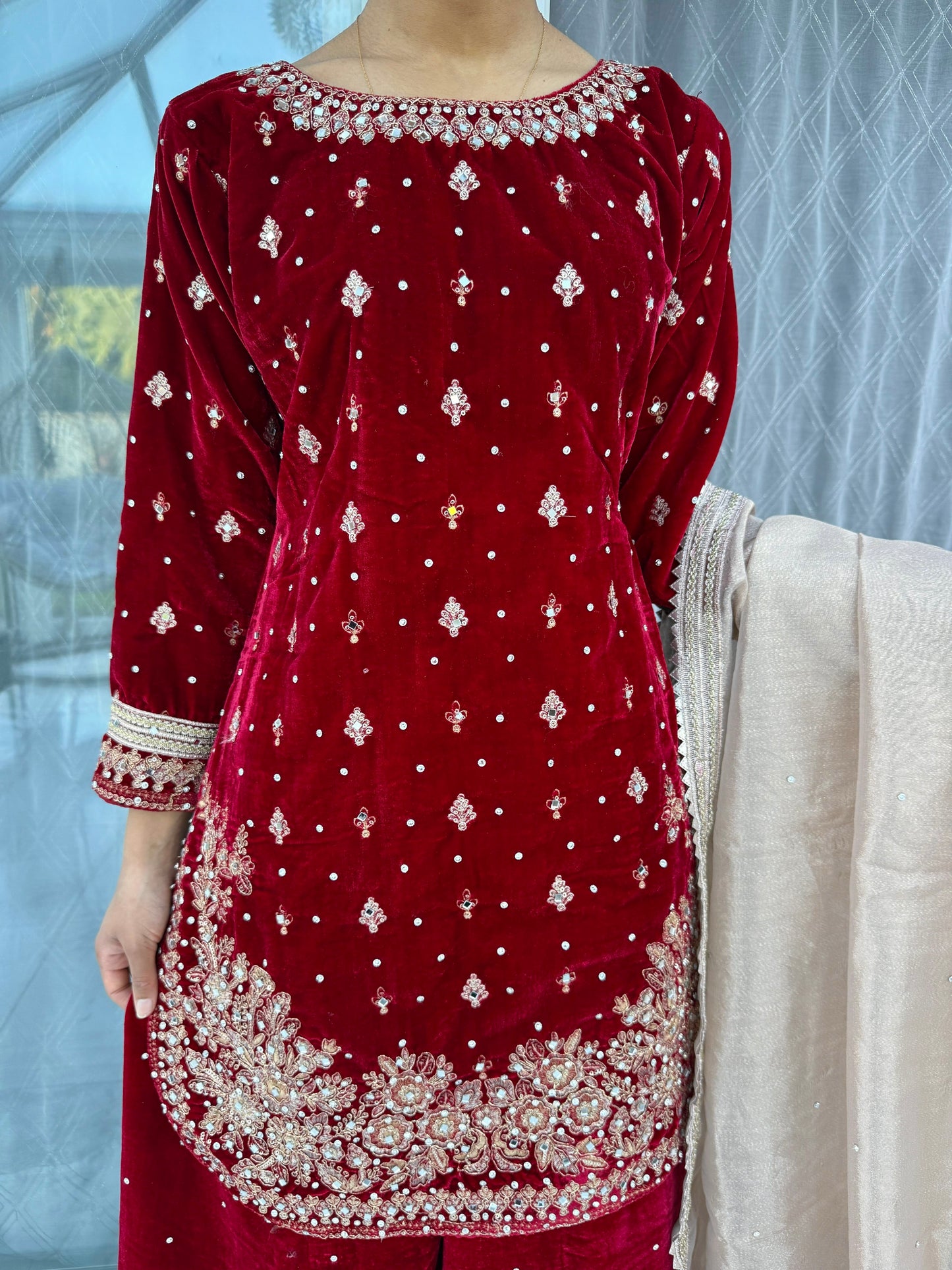 HUMSAFAR - Embroidered velvet sharara outfit