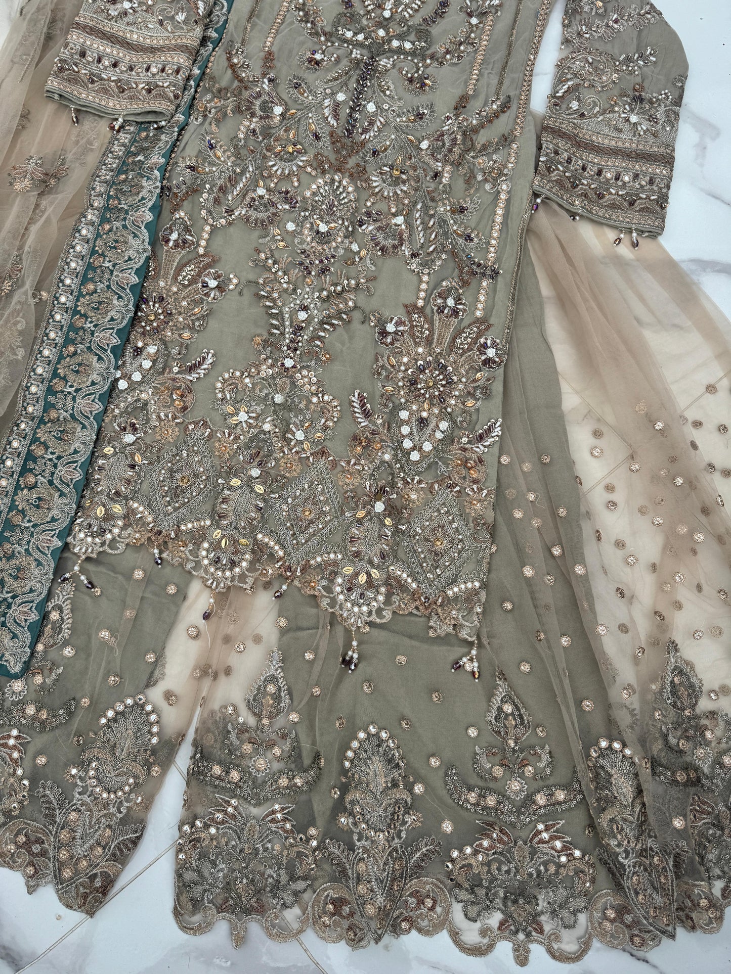ALIYNA - Heavy embroidered net kameez with Sharara