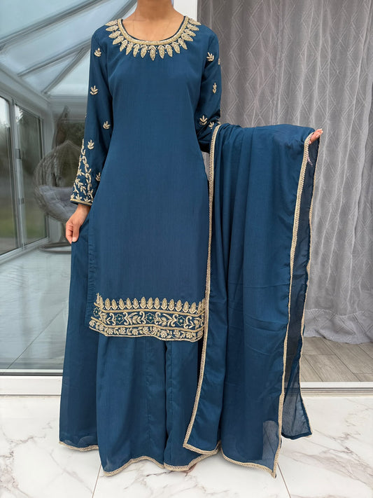 MAAHI - Stonework embellished raw silk kameez with Sharara