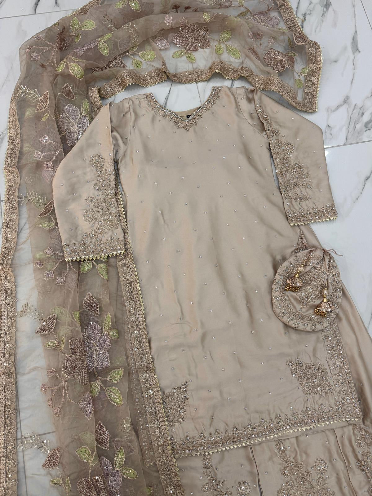 KASHISH - Embroidered silk kameez with sharara