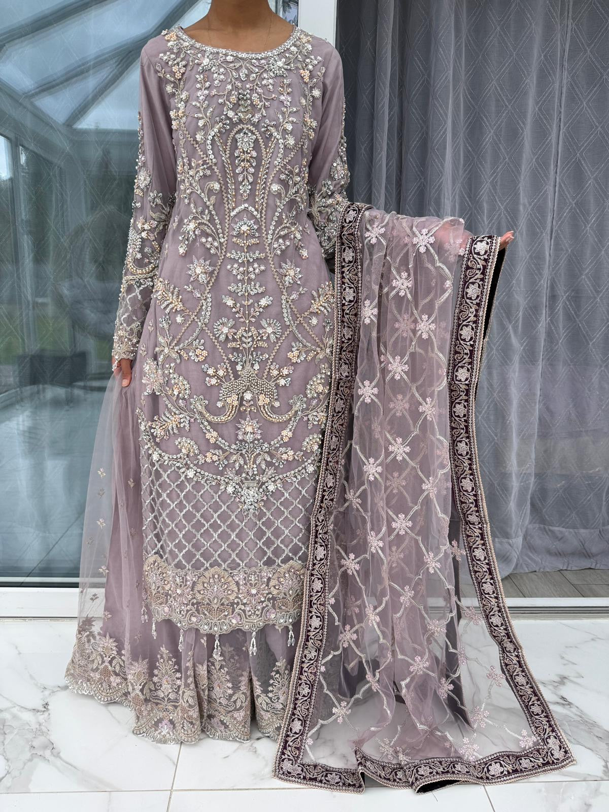 SAMAYA - Heavy embroidered net kameez with Sharara