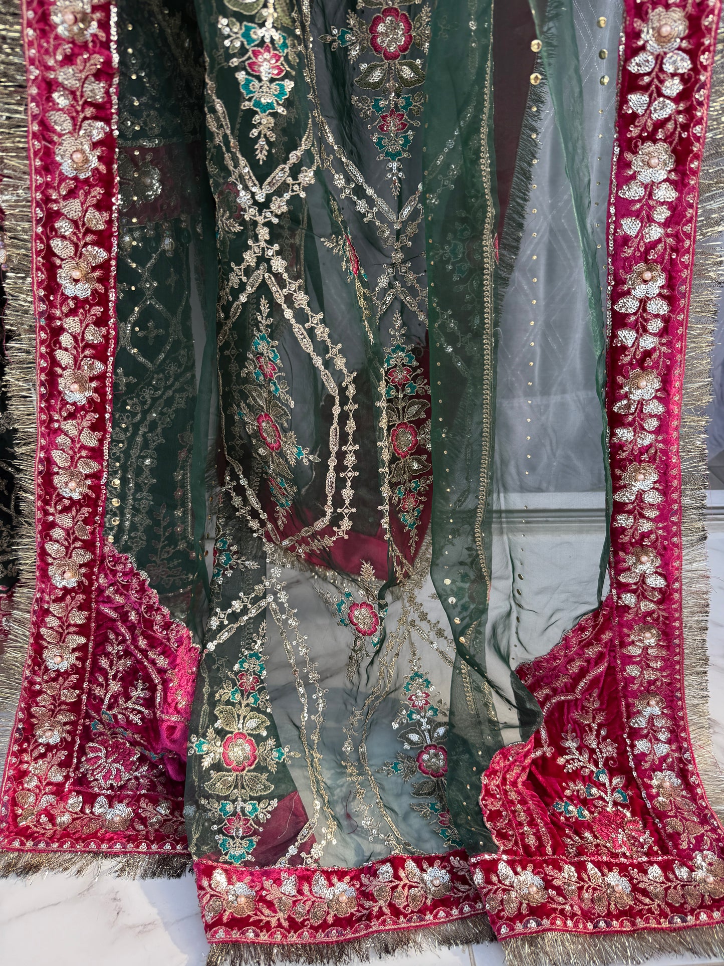 MAHEEN - Embroidered chiffon kameez with embroidered trousers & organza dupatta