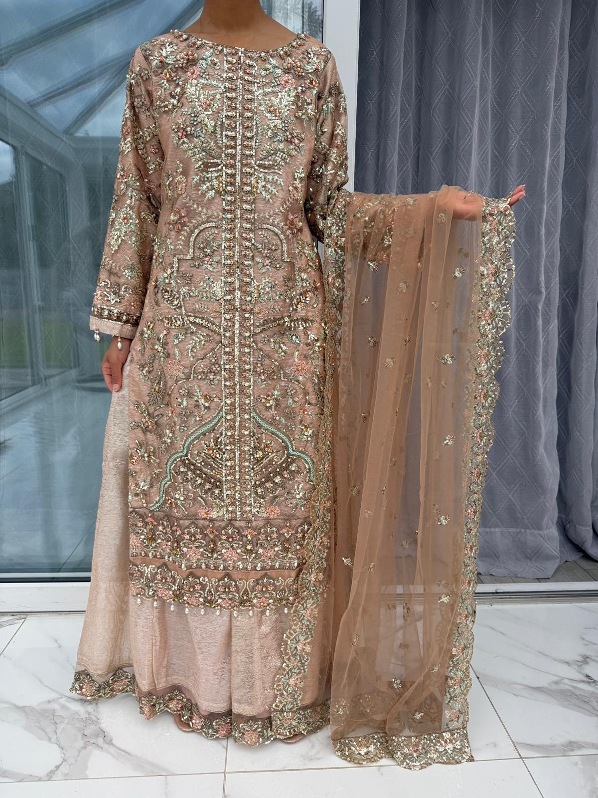 ALAIRA - Handwork embellished net outfit with Sharara