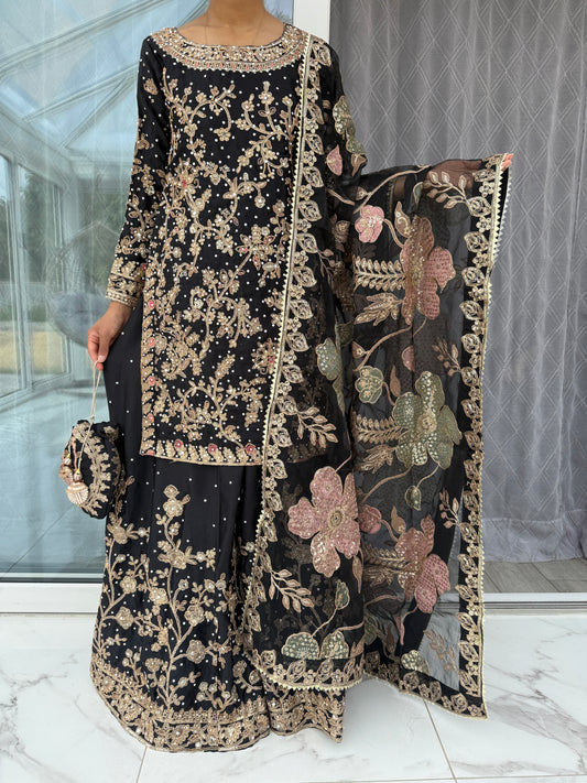 KHAANI - Luxury embroidered silk kameez with sharara