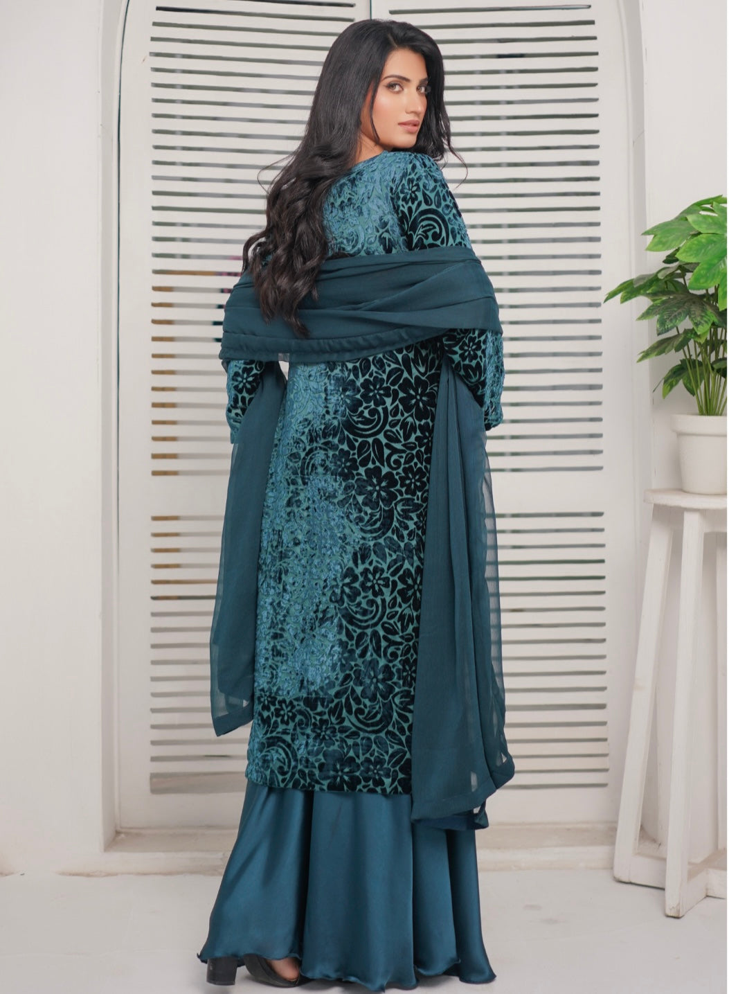 ROMAISA- Luxury plachi kameez with silk sharara