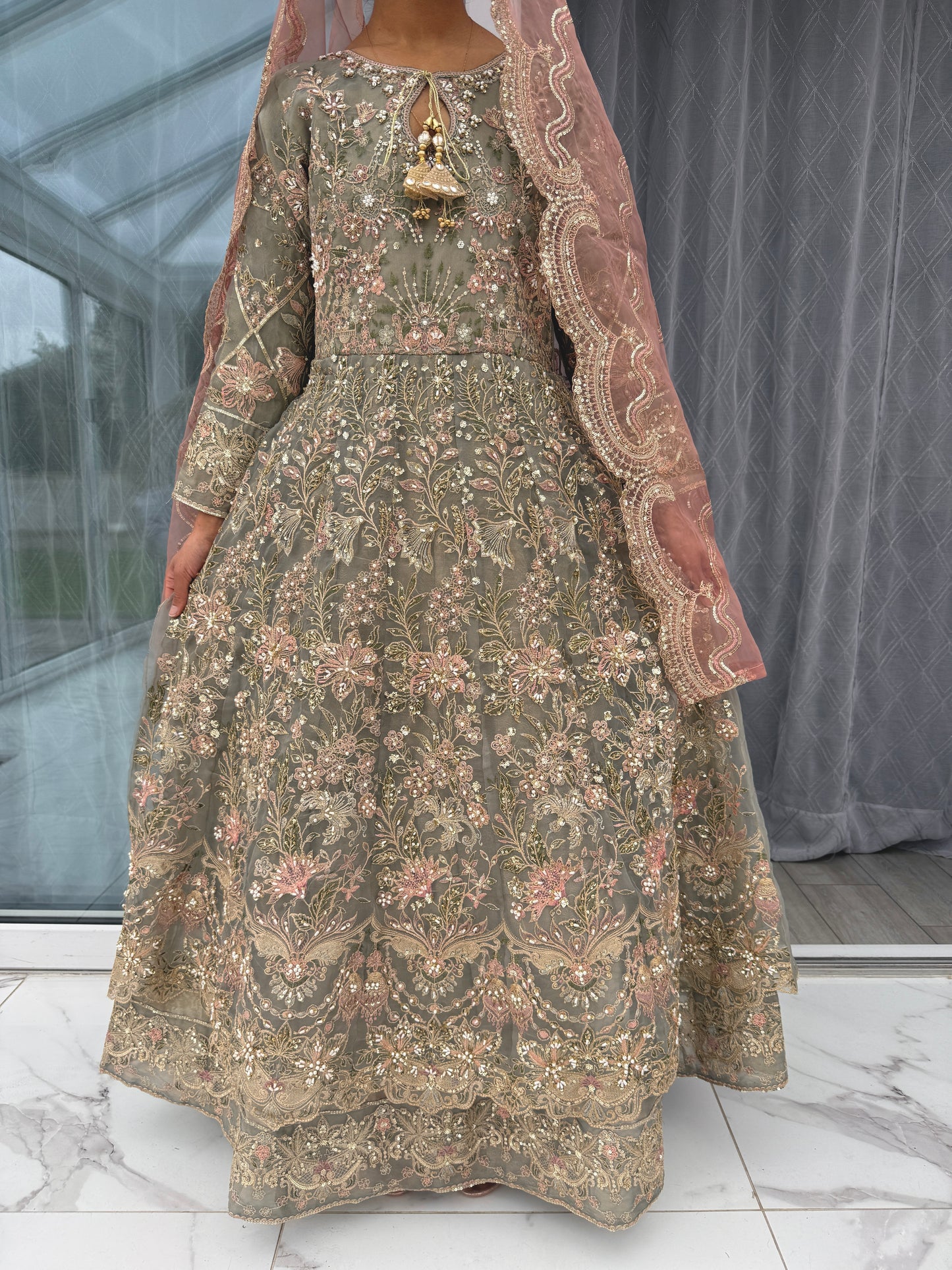 AYNOOR - Embroidered organza double layered maxi dress