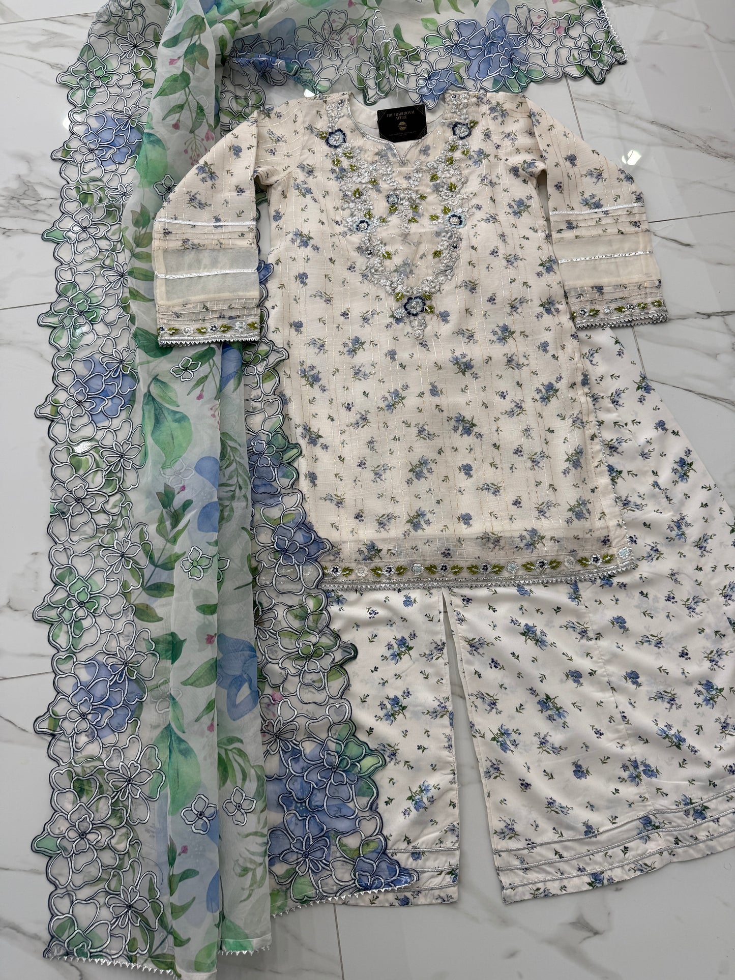 SAJAL - Printed and embroidered Monar kameez with Kali sharara