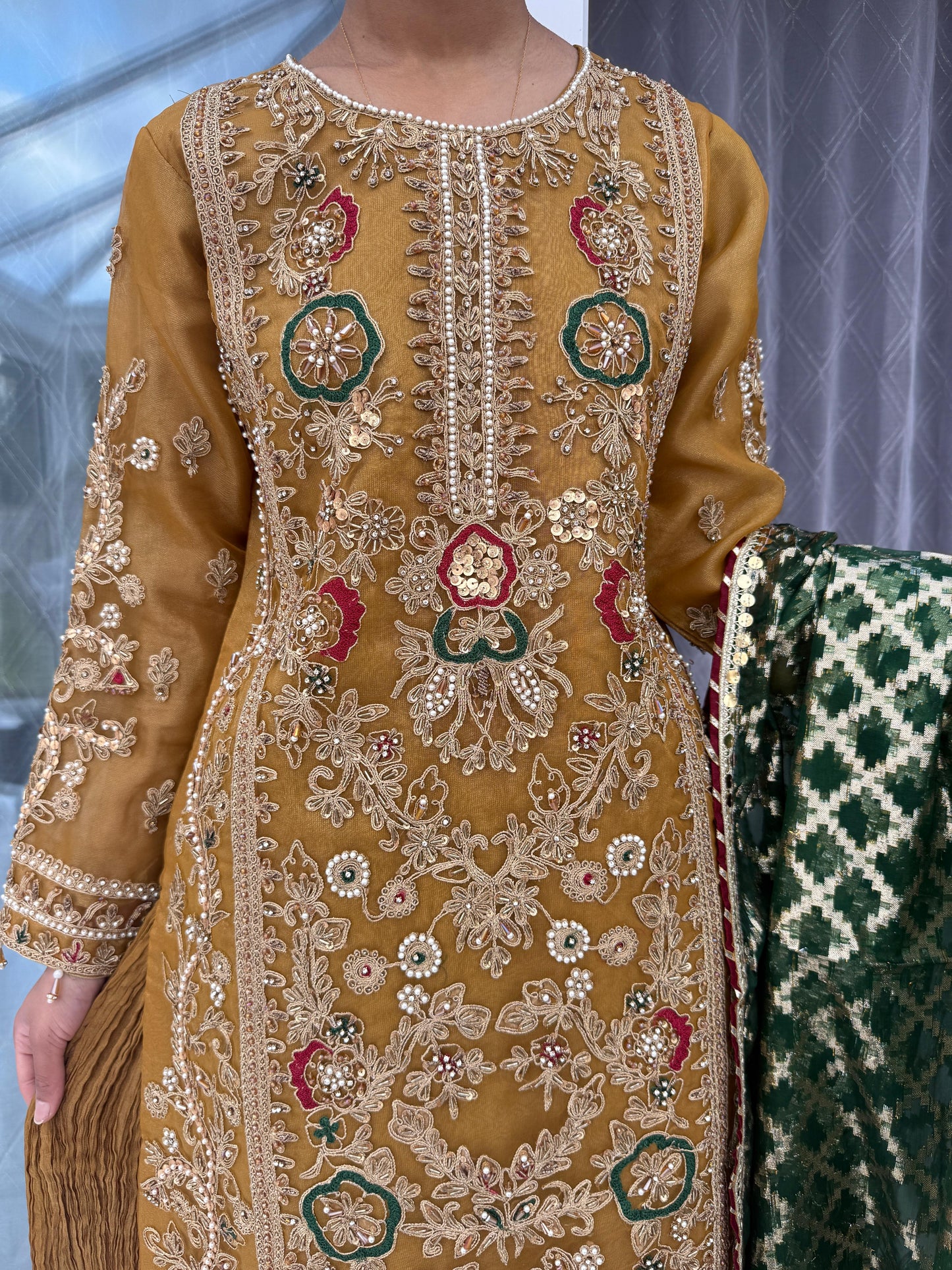 ESHA - Embroidered organza outfit with crushed Sharara