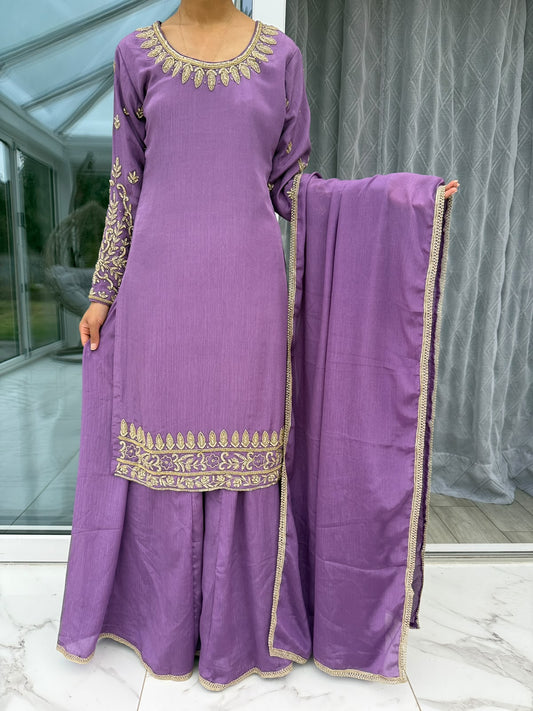 MAAHI - Stonework embellished raw silk kameez with Sharara